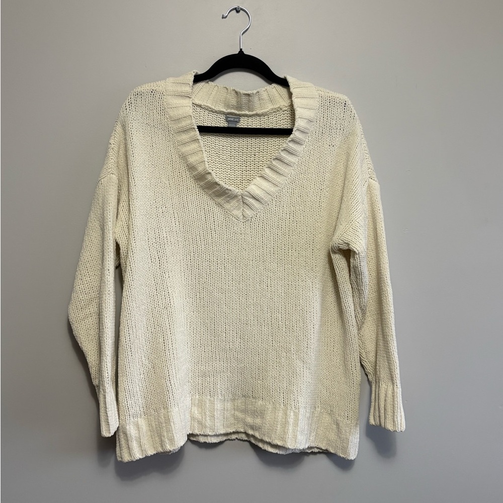 Aerie Cream Oversized V-Neck Sweater
